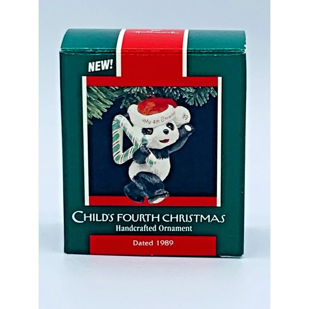 1989 Hallmark Keepsake Ornament Child's 4th Birthday Felt Hat Candy‎ Cane Bear